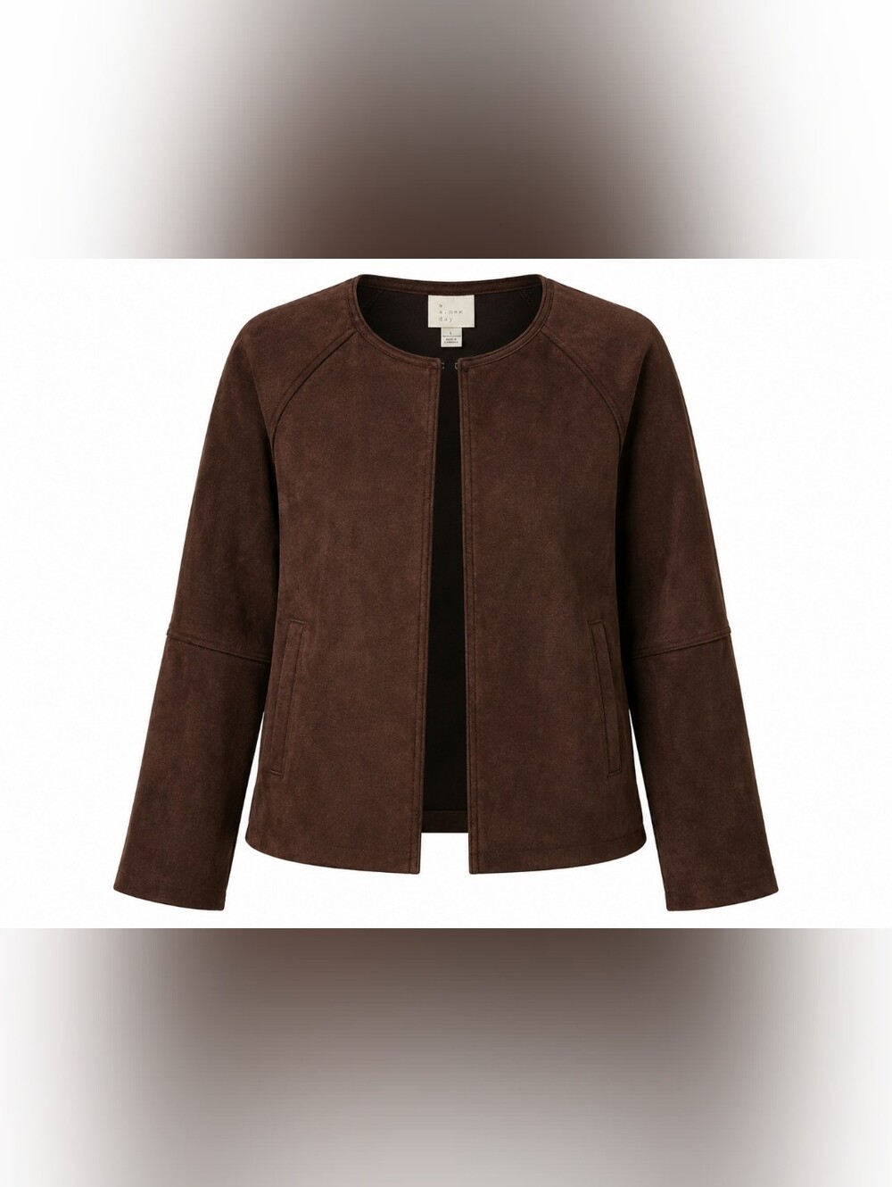 A New Day Brown Faux Suede Jacket Cardigan Open Front NWT L Neutral Earthy 90s